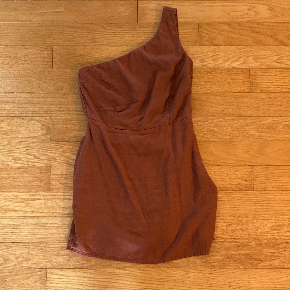 Abercrombie & Fitch One-Shoulder Dress in Warm Brown